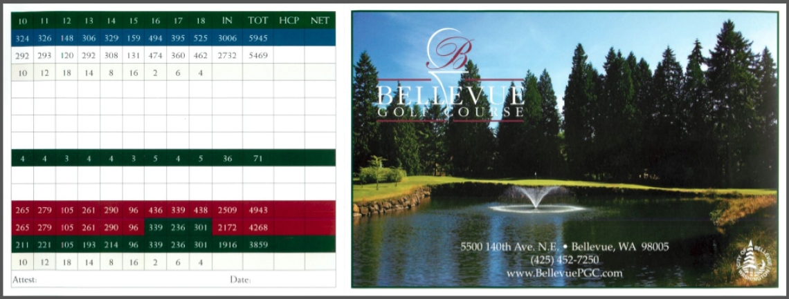 Bellevue Scorecard - Back 9
