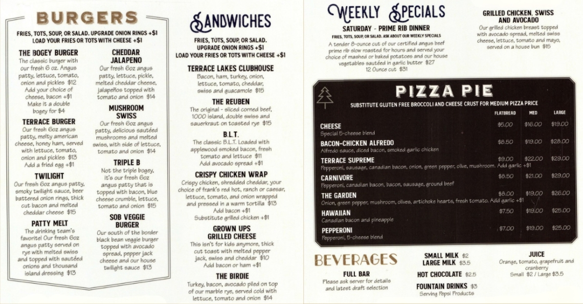 Terrace Lakes Menu Page 2