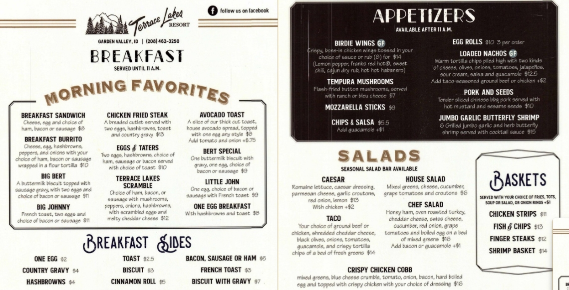 Terrace Lakes Menu Page 1