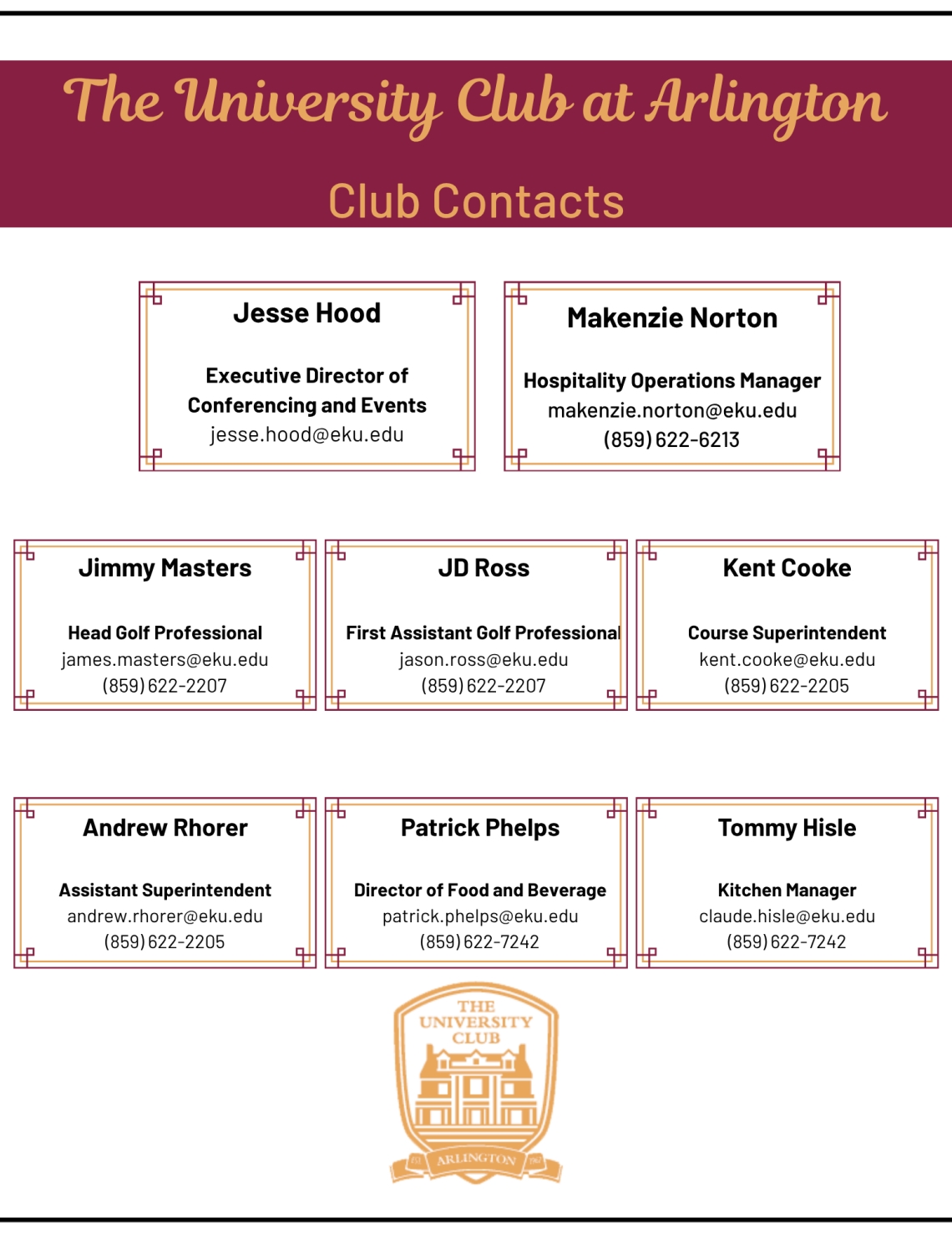Contacts for The University Club at Arlington